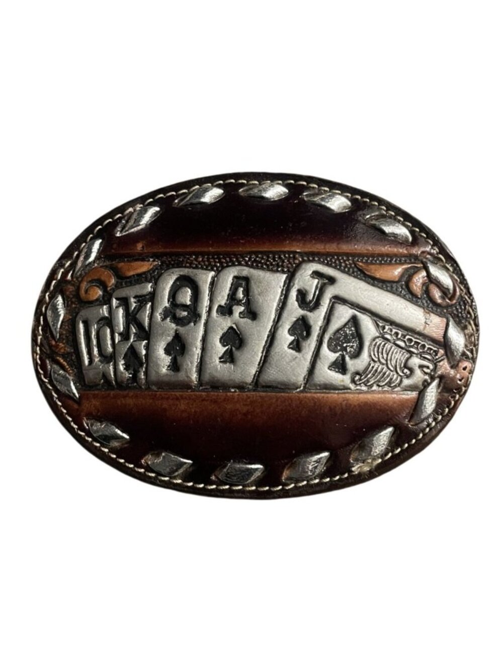 Vintage Rare Leather Belt Buckle With Poker Spade Cards Design Brazos Joe Belts